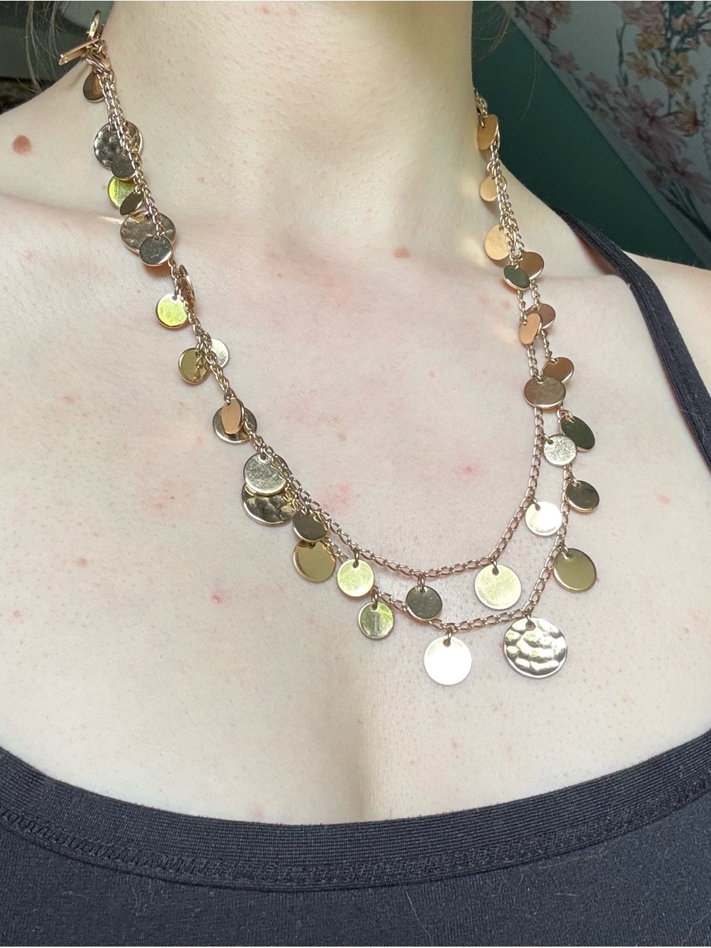Nine West Gold Layered Disc Charm Necklace
